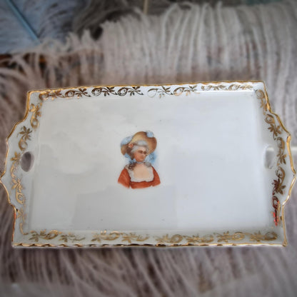 Antique Miniature Doll Tray – Likely German, with Ornate Gold Detailing