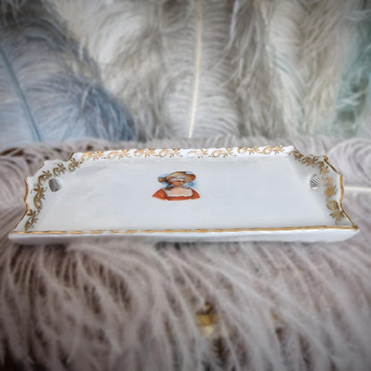 Antique Miniature Doll Tray – Likely German, with Ornate Gold Detailing
