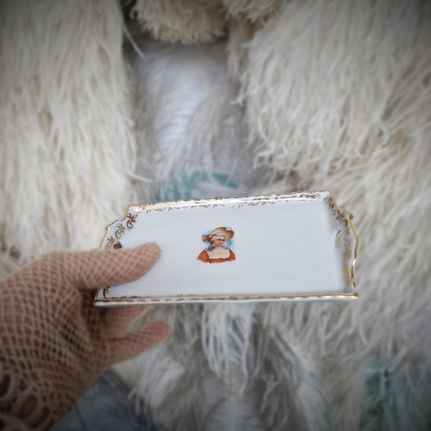 Antique Miniature Doll Tray – Likely German, with Ornate Gold Detailing
