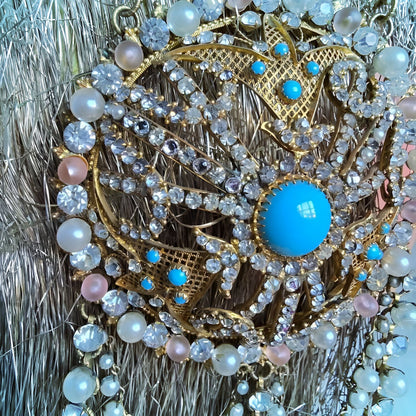 Antique Gold Filigree Headdress – Late 1800s, Pearl & Turquoise Adornments