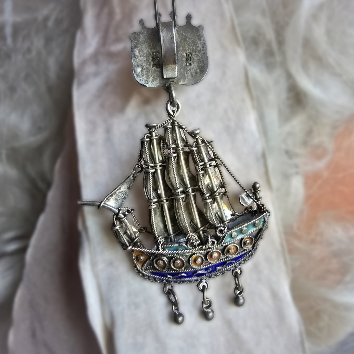 Exquisite Antique Silver Galleon Pendant – Renaissance Revival