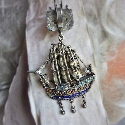 Exquisite Antique Silver Galleon Pendant – Renaissance Revival