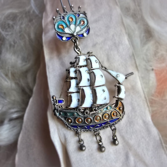 Exquisite Antique Silver Galleon Pendant – Renaissance Revival
