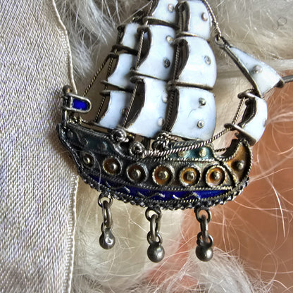 Exquisite Antique Silver Galleon Pendant – Renaissance Revival