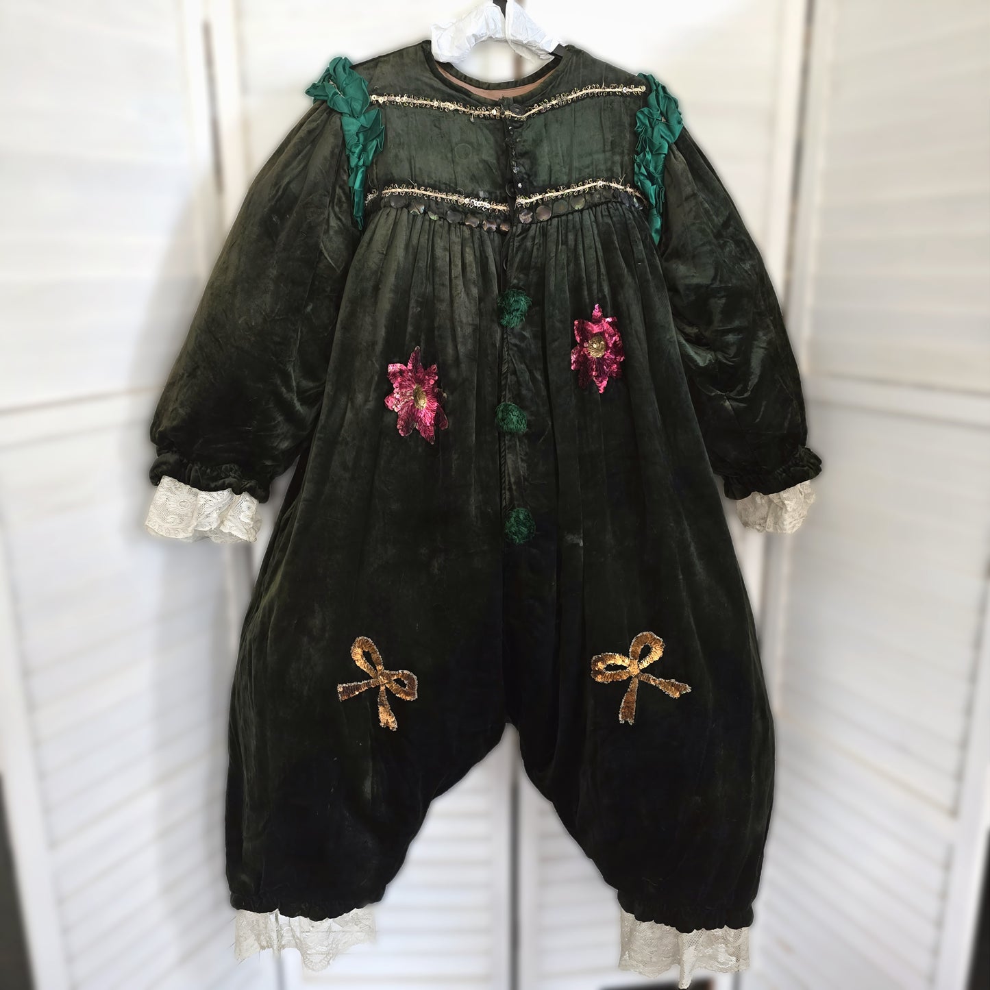 Antique French Clown/Pierrot Costume, c. 1900 • Velvet, Sequins, Florals & Lace