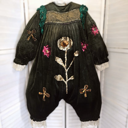 Antique French Clown/Pierrot Costume, c. 1900 • Velvet, Sequins, Florals & Lace