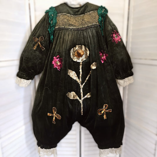 Antique French Clown/Pierrot Costume, c. 1900 • Velvet, Sequins, Florals & Lace