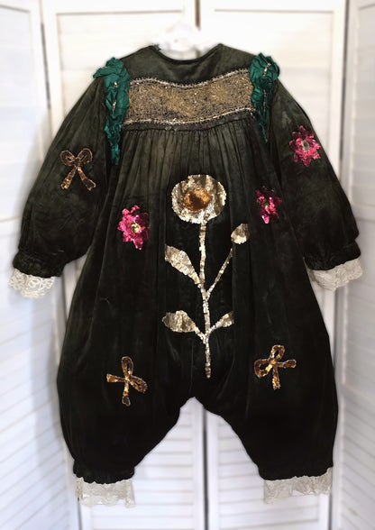Antique French Clown/Pierrot Costume, c. 1900 • Velvet, Sequins, Florals & Lace
