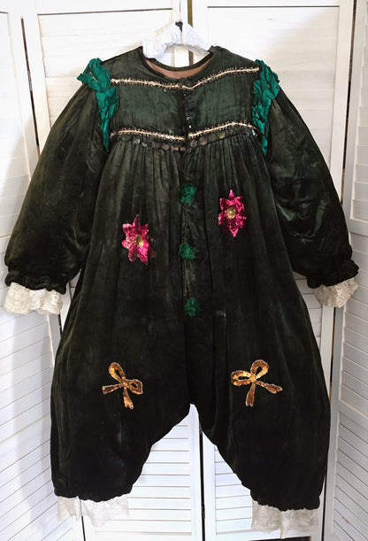 Antique French Clown/Pierrot Costume, c. 1900 • Velvet, Sequins, Florals & Lace