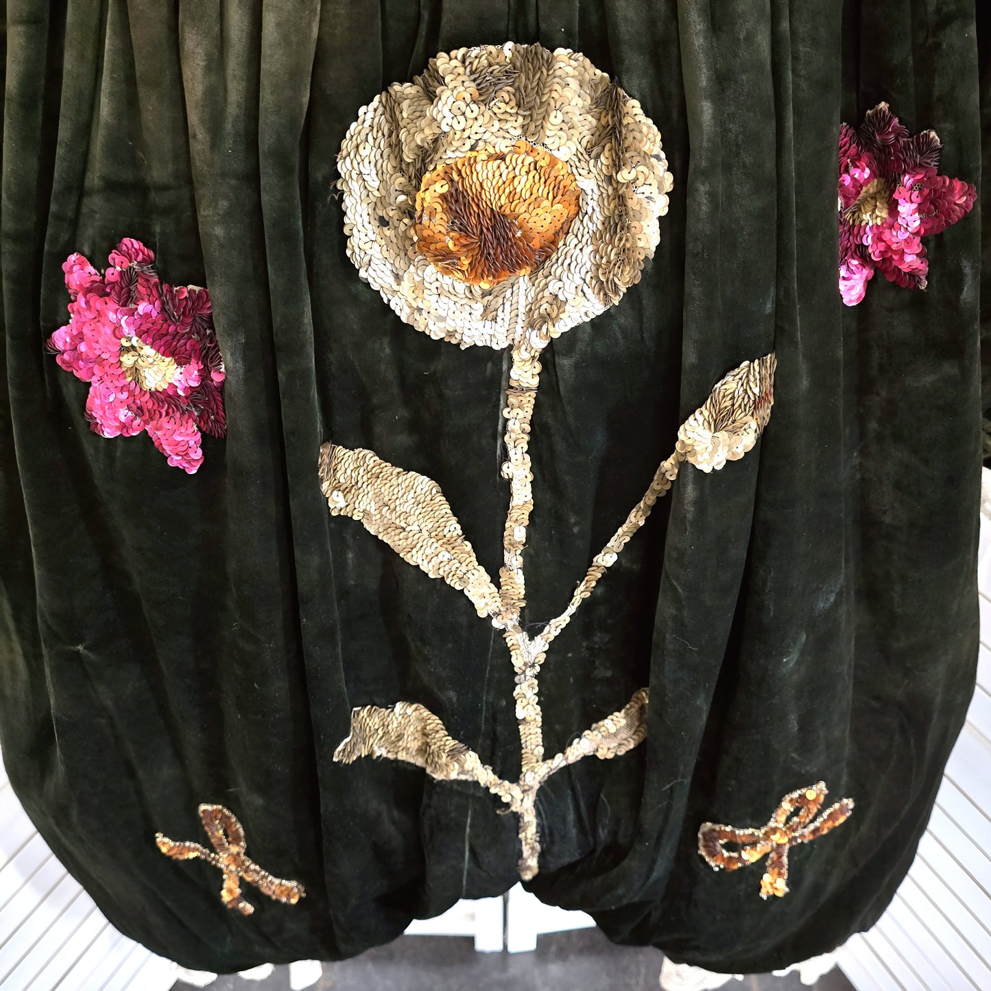 Antique French Clown/Pierrot Costume, c. 1900 • Velvet, Sequins, Florals & Lace