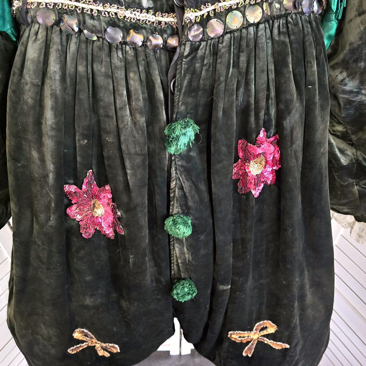 Antique French Clown/Pierrot Costume, c. 1900 • Velvet, Sequins, Florals & Lace