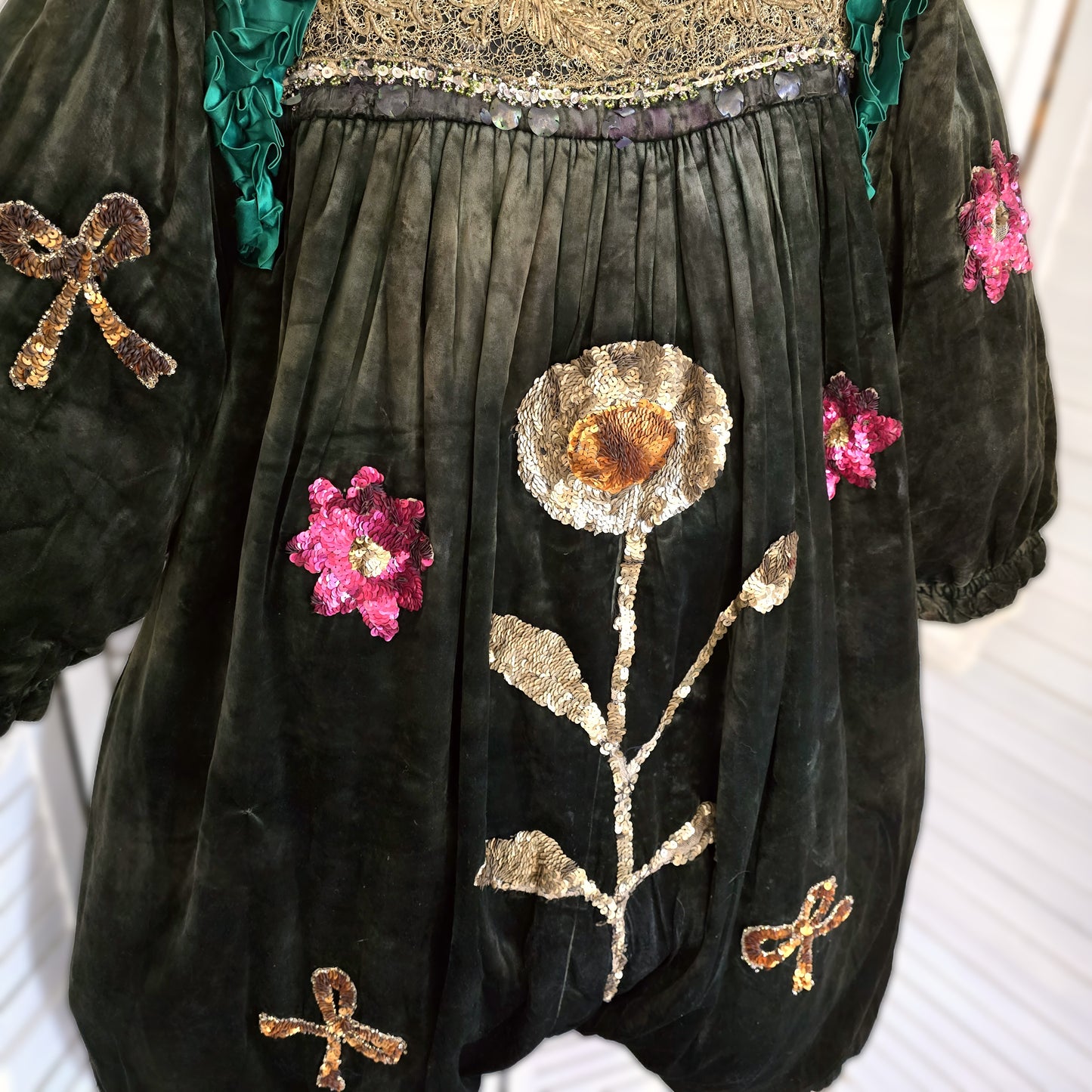 Antique French Clown/Pierrot Costume, c. 1900 • Velvet, Sequins, Florals & Lace