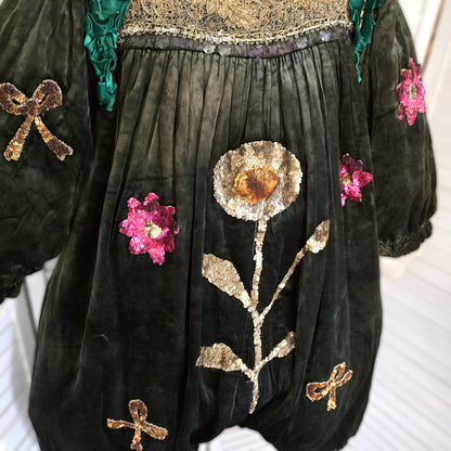 Antique French Clown/Pierrot Costume, c. 1900 • Velvet, Sequins, Florals & Lace