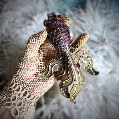 Antique Chinese Enamel and Silver Koi Fish Brooch