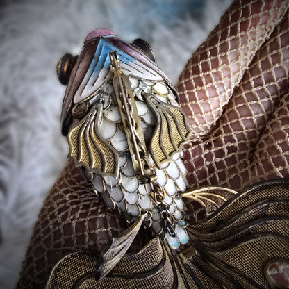 Antique Chinese Enamel and Silver Koi Fish Brooch