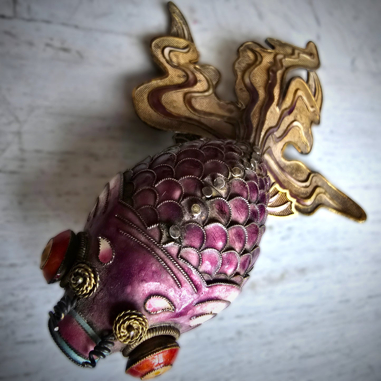 Antique Chinese Enamel and Silver Koi Fish Brooch