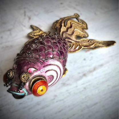 Antique Chinese Enamel and Silver Koi Fish Brooch