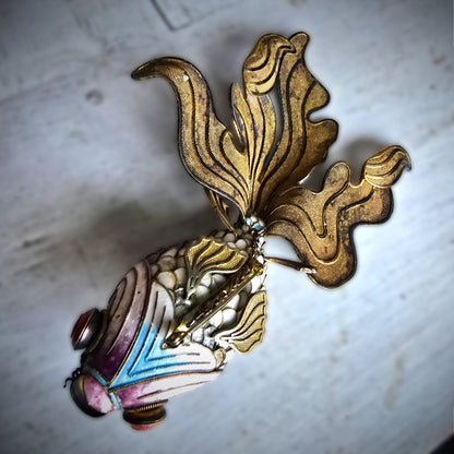 Antique Chinese Enamel and Silver Koi Fish Brooch