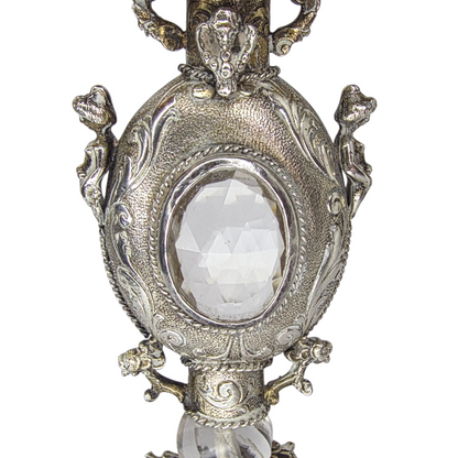 Rare Antique European Silver Perfume / Vinaigrette Bottle with Rock Crystal Windows