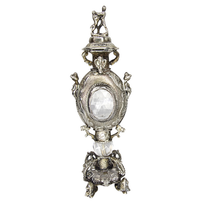 Rare Antique European Silver Perfume / Vinaigrette Bottle with Rock Crystal Windows