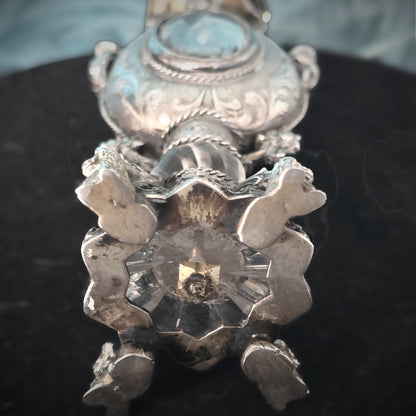 Rare Antique European Silver Perfume / Vinaigrette Bottle with Rock Crystal Windows