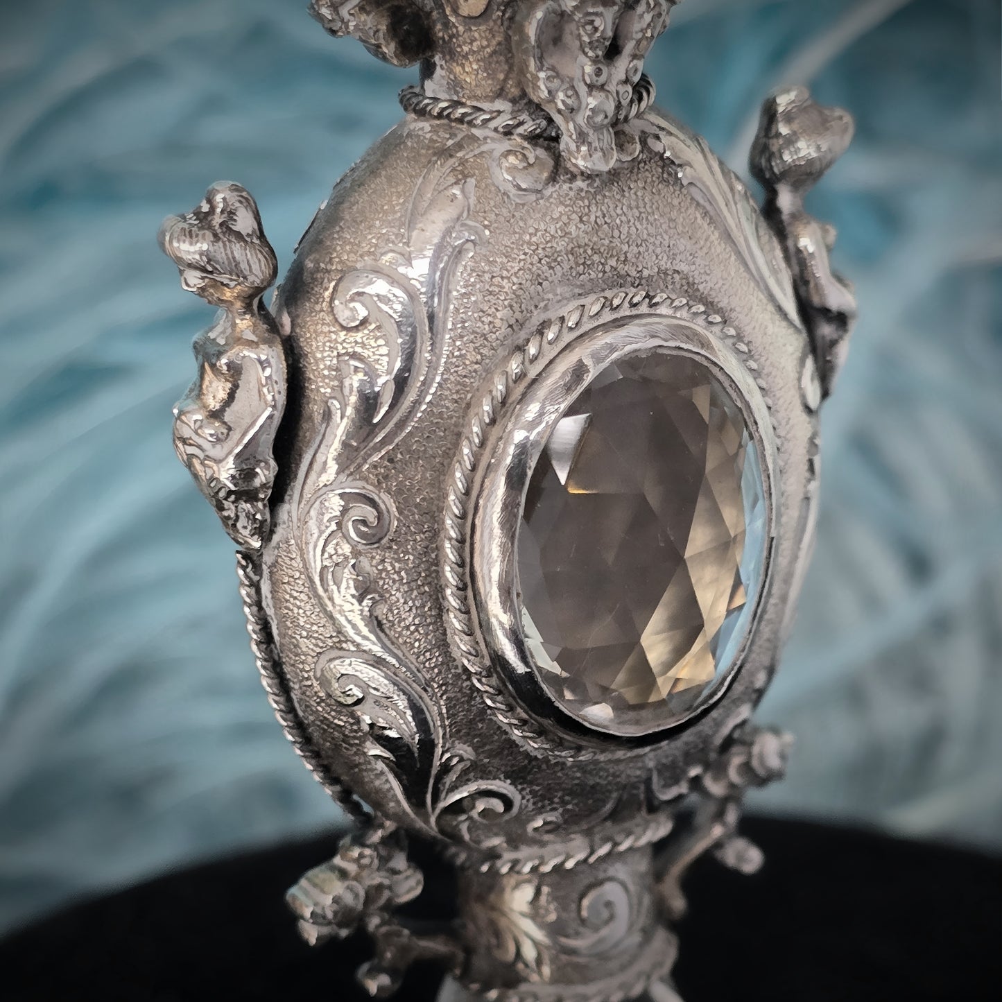 Rare Antique European Silver Perfume / Vinaigrette Bottle with Rock Crystal Windows