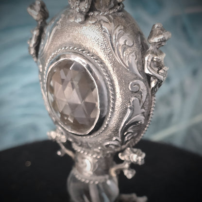 Rare Antique European Silver Perfume / Vinaigrette Bottle with Rock Crystal Windows
