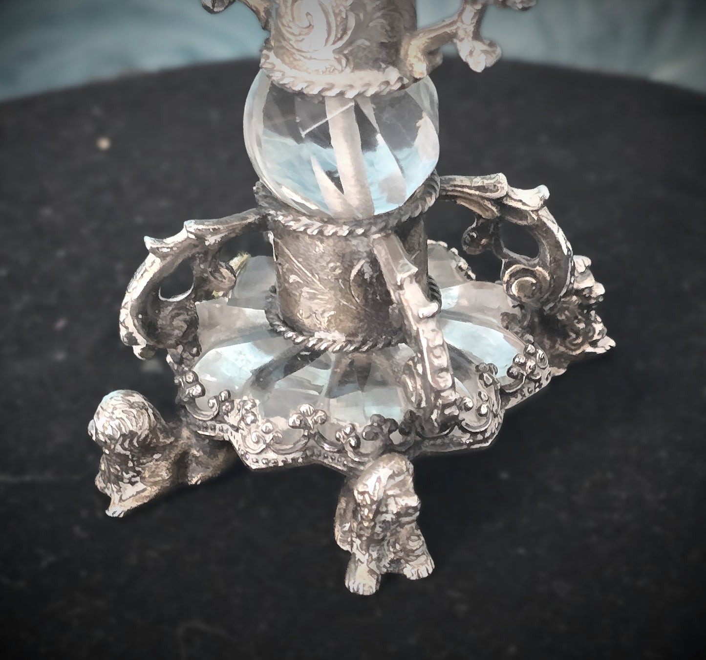 Rare Antique European Silver Perfume / Vinaigrette Bottle with Rock Crystal Windows