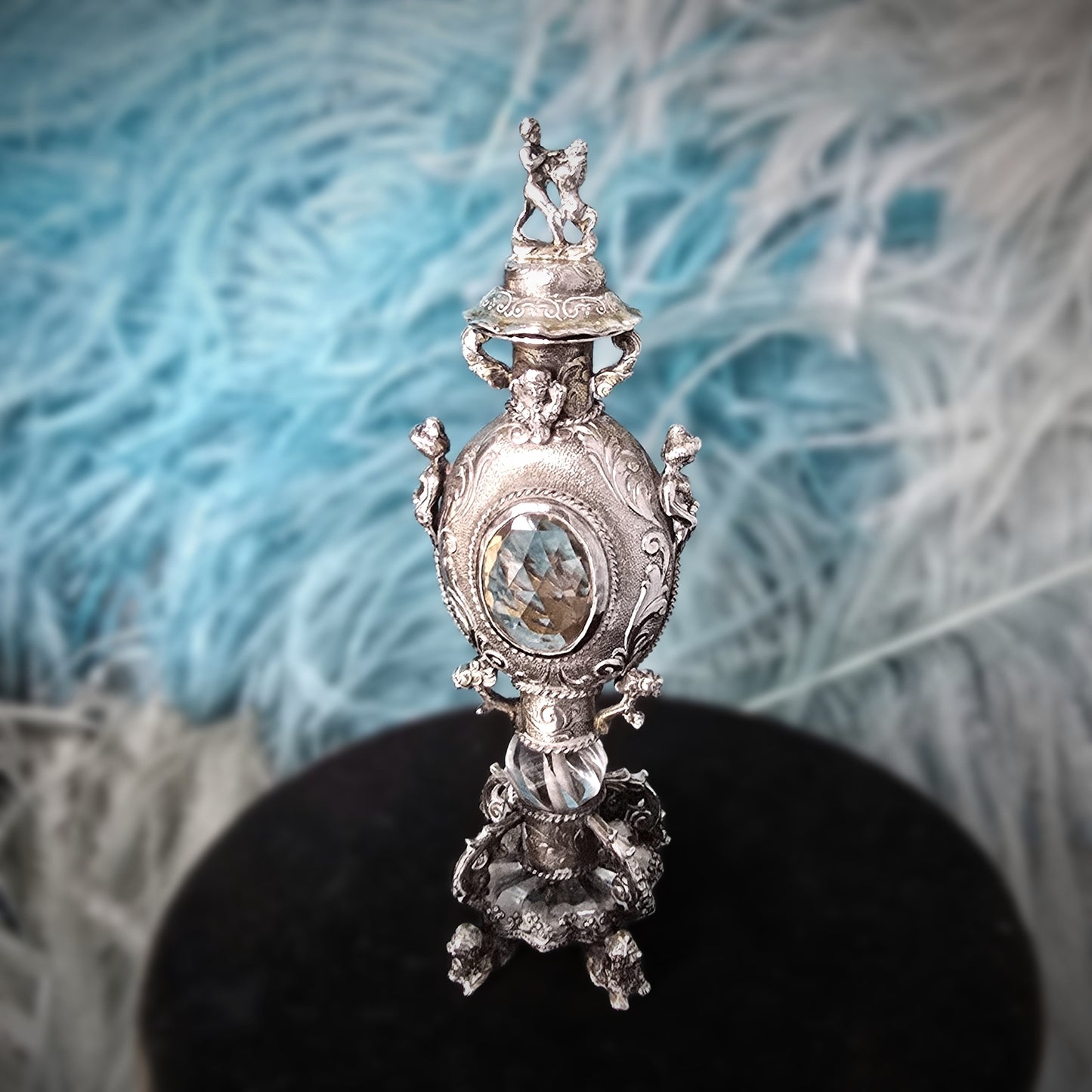 Rare Antique European Silver Perfume / Vinaigrette Bottle with Rock Crystal Windows