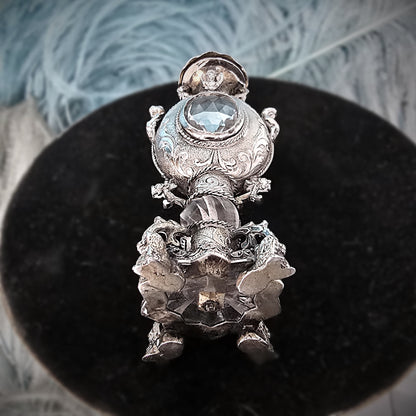 Rare Antique European Silver Perfume / Vinaigrette Bottle with Rock Crystal Windows