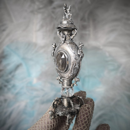 Rare Antique European Silver Perfume / Vinaigrette Bottle with Rock Crystal Windows