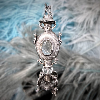 Rare Antique European Silver Perfume / Vinaigrette Bottle with Rock Crystal Windows