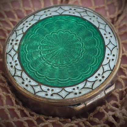 Antique French Guilloché Enamel Powder Compact Art Deco period, circa 1910–1920