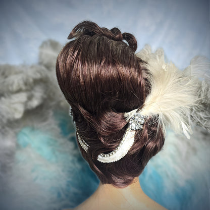 Vintage French Theater Wig with Rhinestones & Feathers – c. 1960s