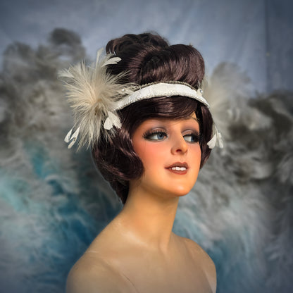 Vintage French Theater Wig with Rhinestones & Feathers – c. 1960s