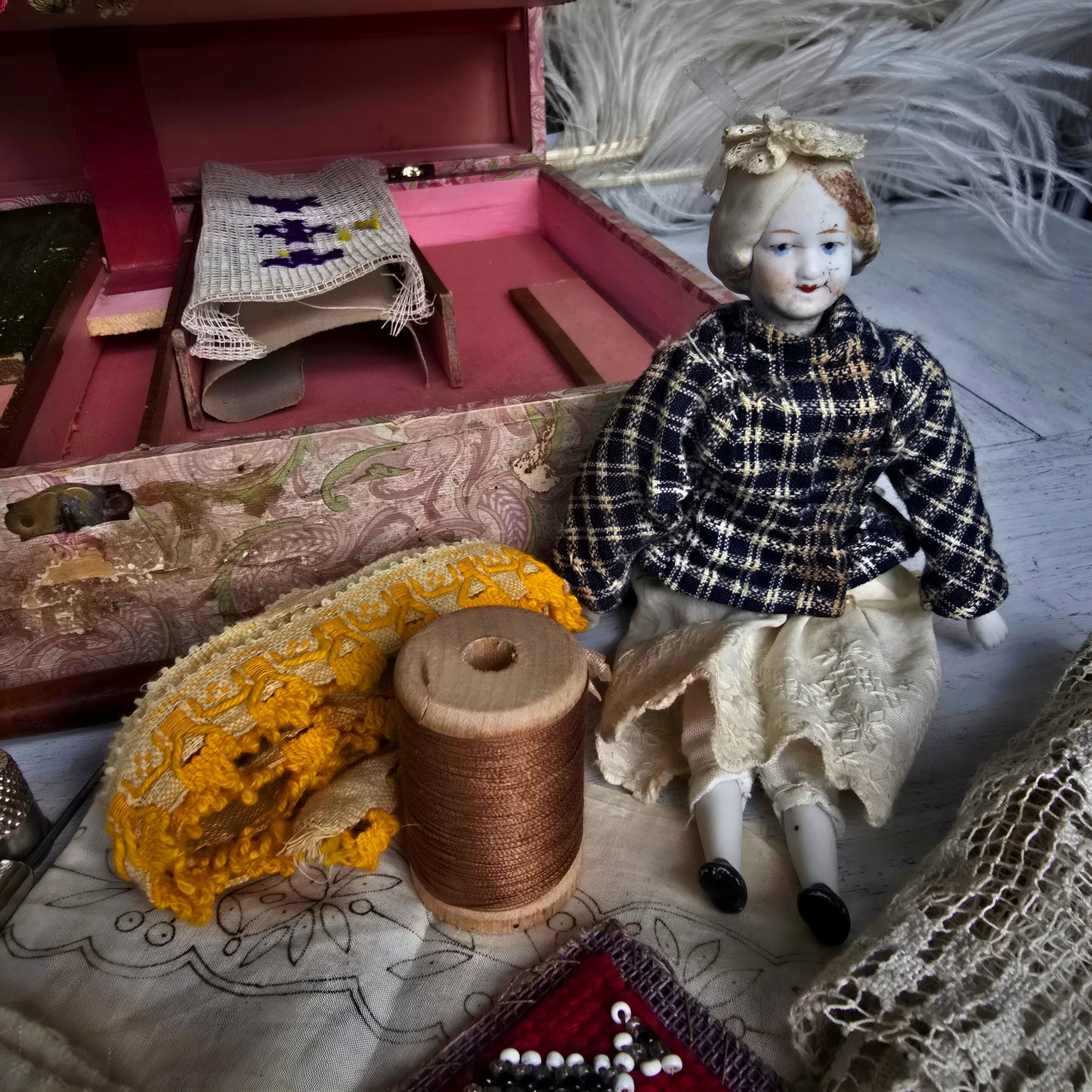 Antique French Child’s Mercerie Sewing Box