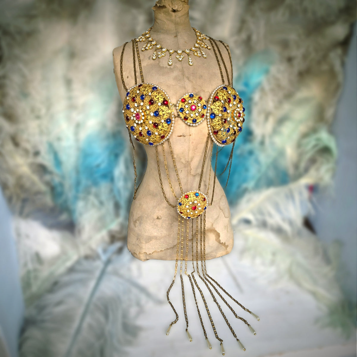 Exceptional 1880s French Theatrical Stage Bra – Complete Belle Époque Jeweled Costume
