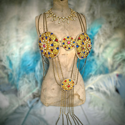 Exceptional 1880s French Theatrical Stage Bra – Complete Belle Époque Jeweled Costume