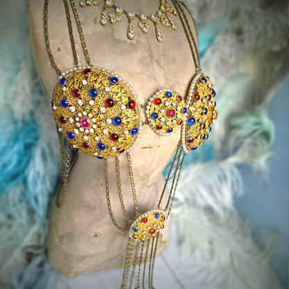 Exceptional 1880s French Theatrical Stage Bra – Complete Belle Époque Jeweled Costume