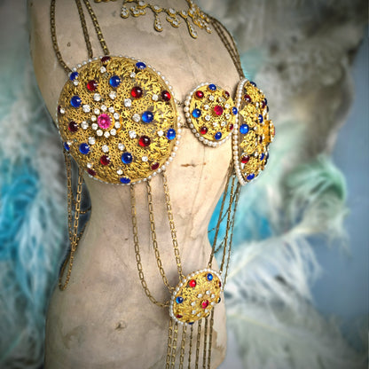 Exceptional 1880s French Theatrical Stage Bra – Complete Belle Époque Jeweled Costume