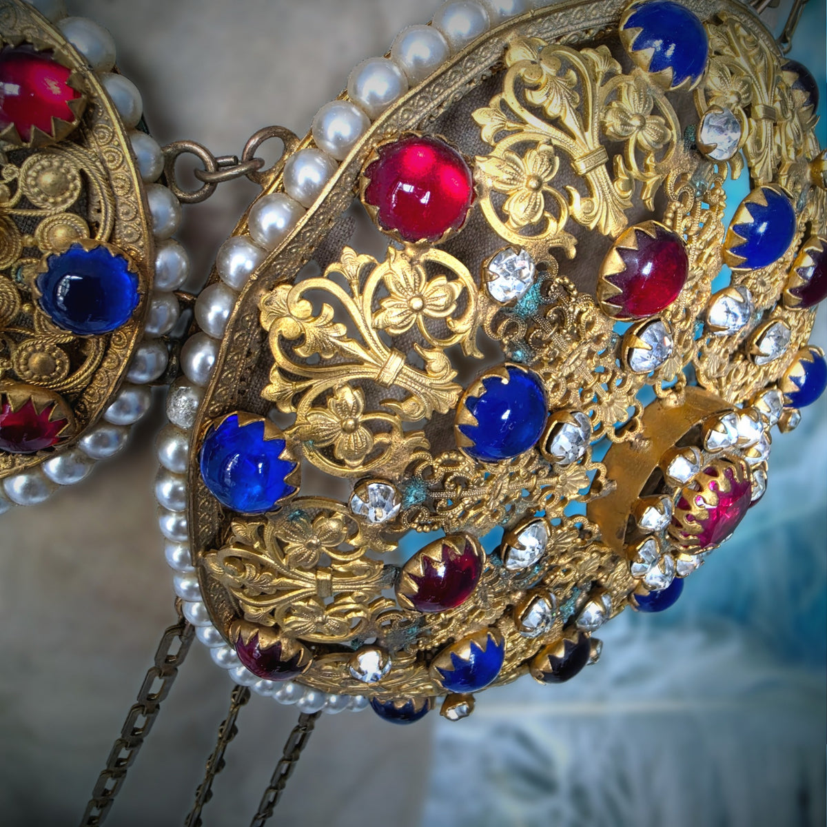 Exceptional 1880s French Theatrical Stage Bra – Complete Belle Époque Jeweled Costume
