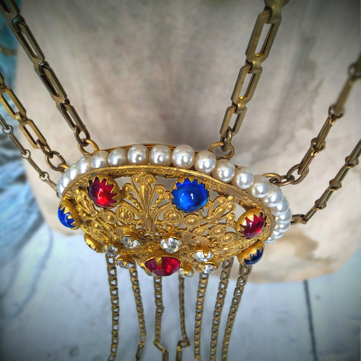 Exceptional 1880s French Theatrical Stage Bra – Complete Belle Époque Jeweled Costume