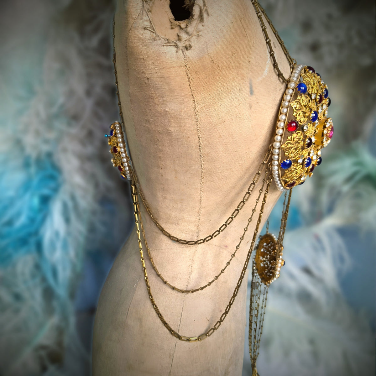 Exceptional 1880s French Theatrical Stage Bra – Complete Belle Époque Jeweled Costume