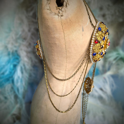 Exceptional 1880s French Theatrical Stage Bra – Complete Belle Époque Jeweled Costume