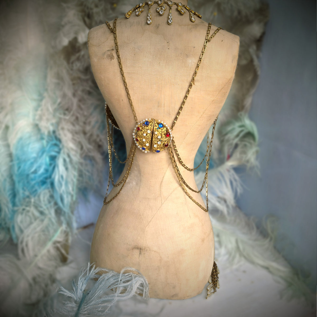 Exceptional 1880s French Theatrical Stage Bra – Complete Belle Époque Jeweled Costume