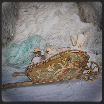 Antique Vernis Martin Wheelbarrow Cart Toy