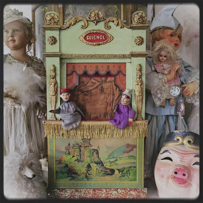 19th.Century Guignol Theater medium sizes with 2 puppets