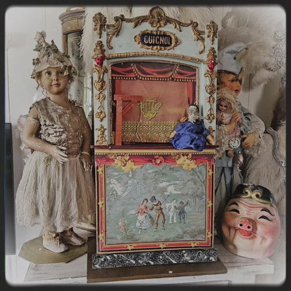 19th. C. Guignol Puppet Theater with wooden stand