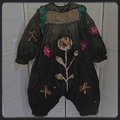 Antique French Clown/Pierrot Costume, c. 1900 • Velvet, Sequins, Florals & Lace