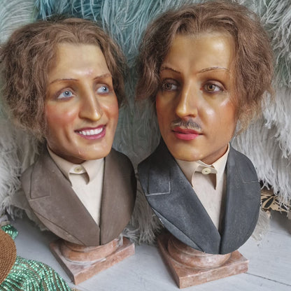 Set of 2 Rare 1920s Male P. Imans Wax Busts